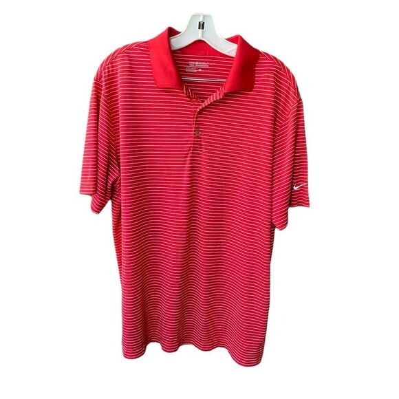 Nike Golf size L red & whit striped Dri-fit shirt. - Picture 1 of 6